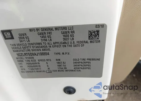 2010 Saturn Outlook Xe from USA, damaged, VIN 5GZLRTED9AJ198894